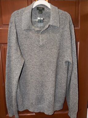 Cashmere-Blend Gray Polo Collar Men's Sweater
